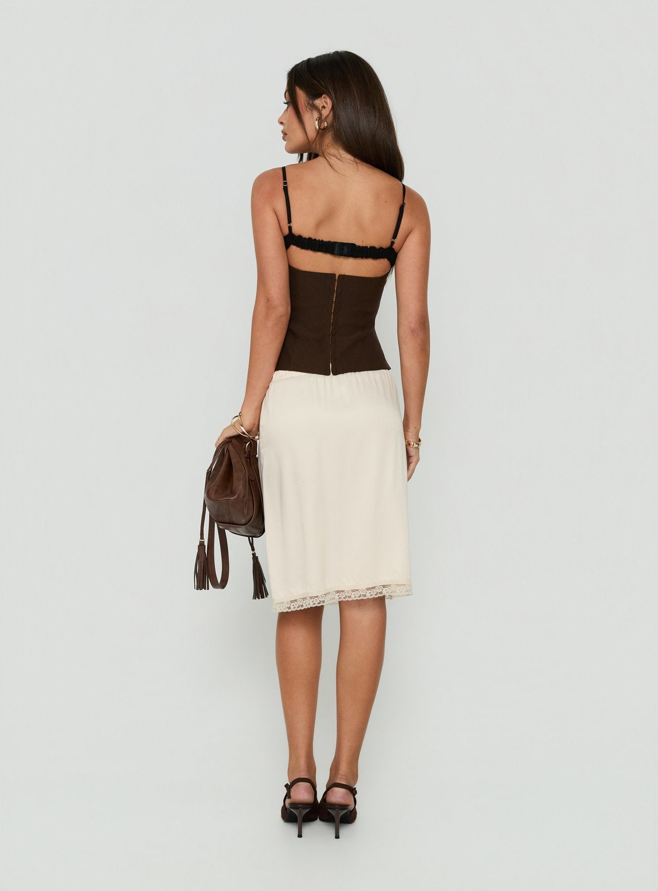 Bella Lace Trim Midi Skirt Cream