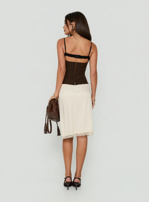 Bella Lace Trim Midi Skirt Cream