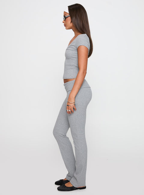 side view of model wearing Princess Polly Truth Be Told Straight Leg Pant Grey Marle Low Rise Pants 
