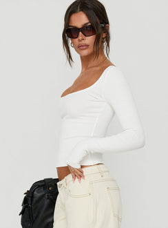 Baseline Rib Scoop Neck Long Sleeve Reversible Top White