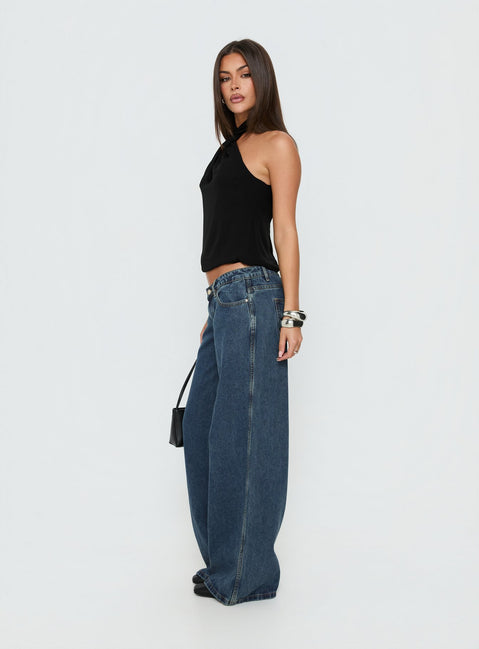 Picco Ultra Low Rise Wide Leg Jeans Dark Blue Wash Petite