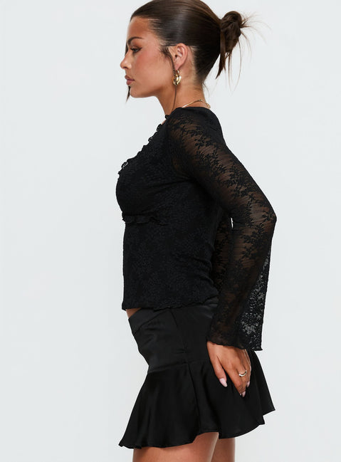 Azira Long Sleeve Frill Detail Top Black