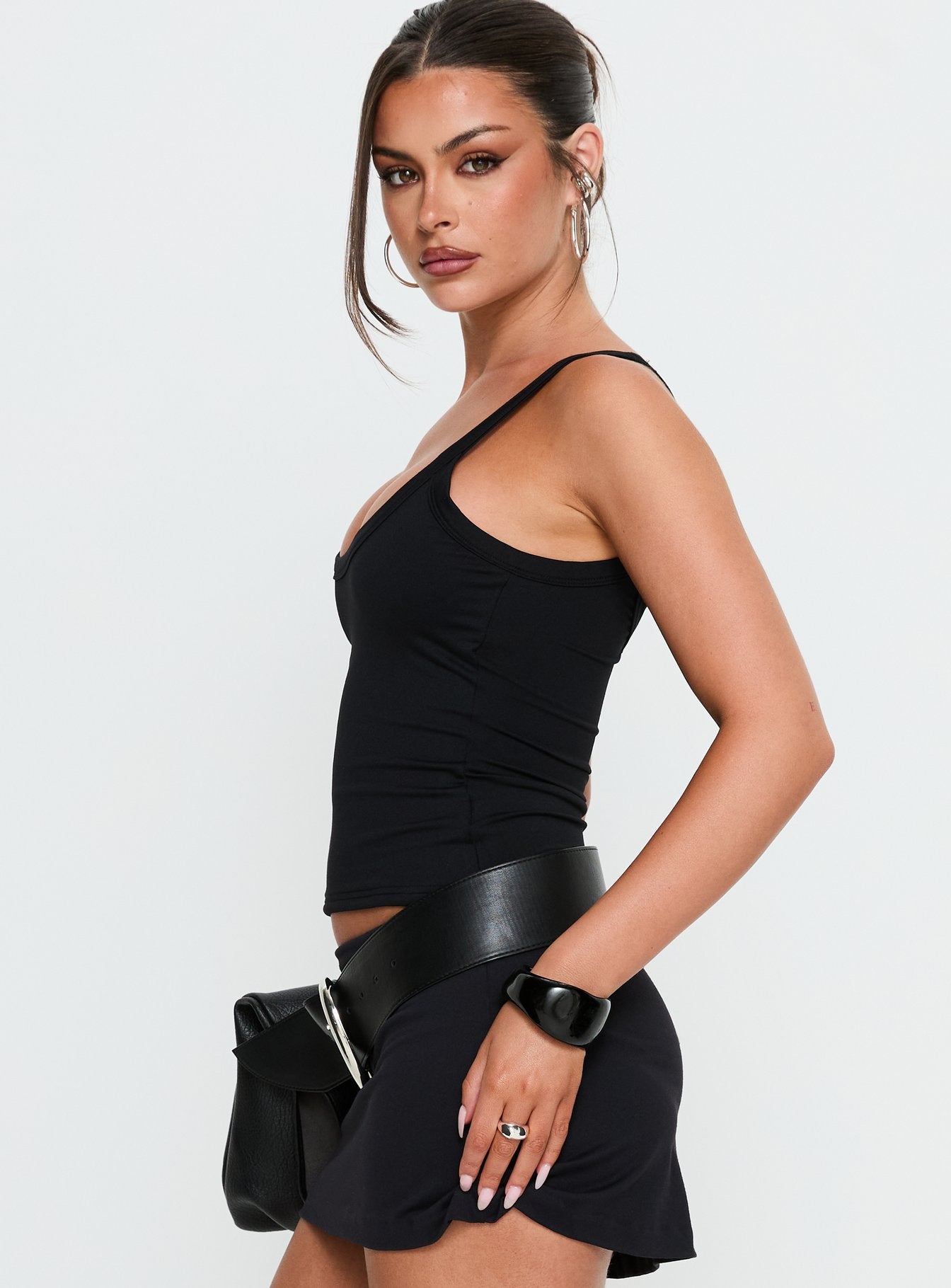 Kasper Cinched Longline Tank Top Black