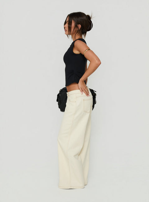 Picco Ultra Low Rise Wide Leg Jeans Cream