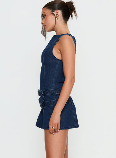 no sleeve denim dress Blue Denim Delta Mini Dress