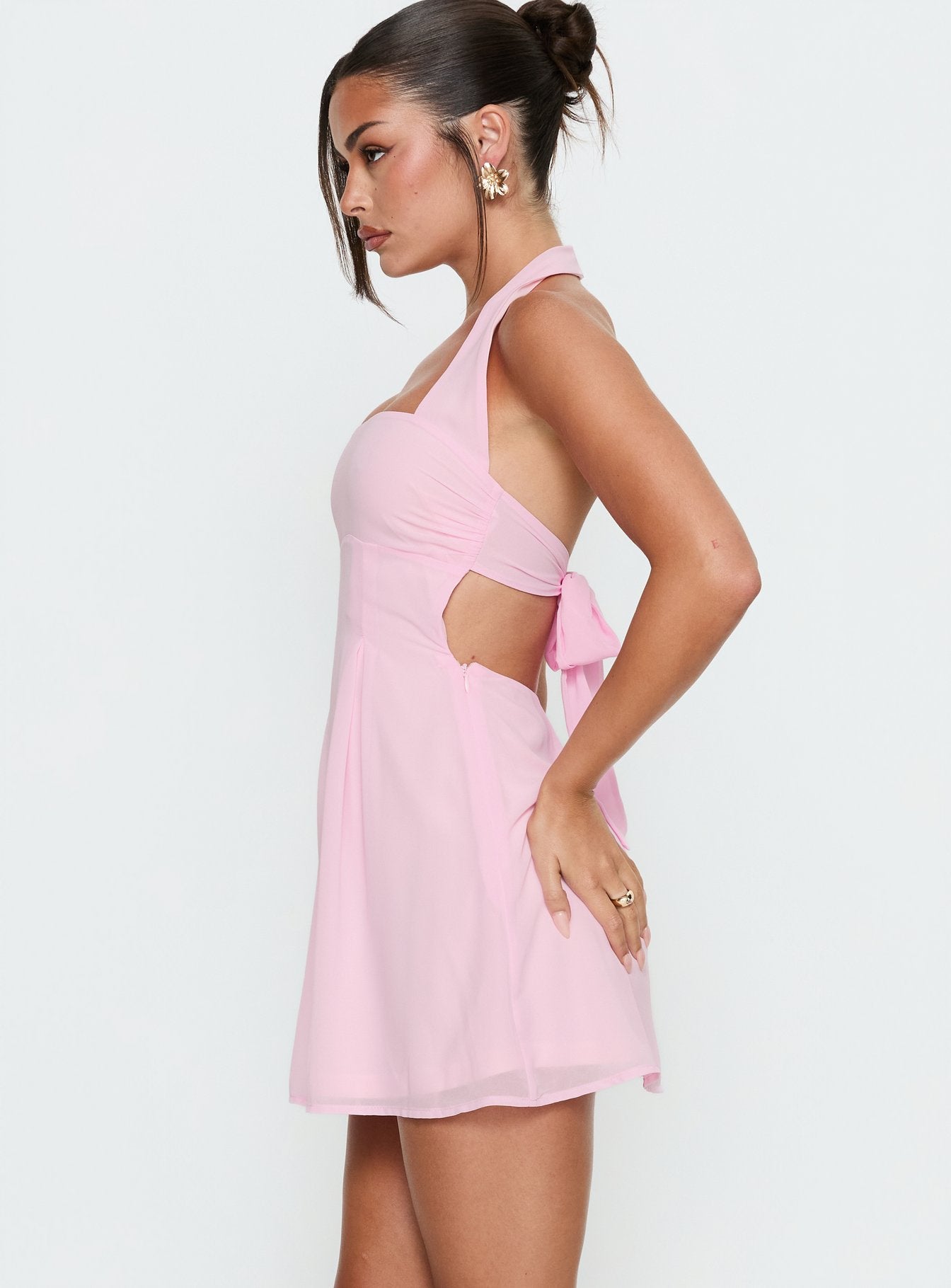 Rosamie Halter Mini Dress Soft Pink