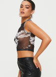 Graphic print tank top, mesh material Good stretch, unlined, sheer Princess Polly Lower Impact