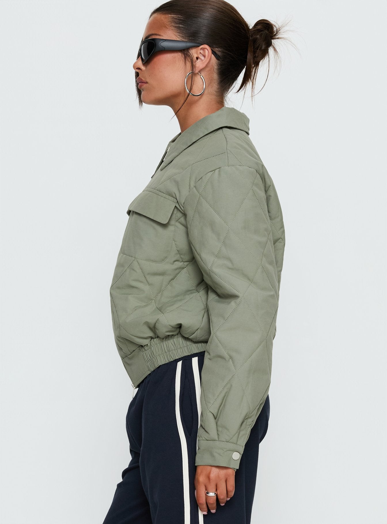Denvar Quilted Bomber Jacket Green | Princess Polly