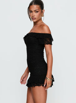 Bonnee Off Shoulder Lace Mini Dress / Black
