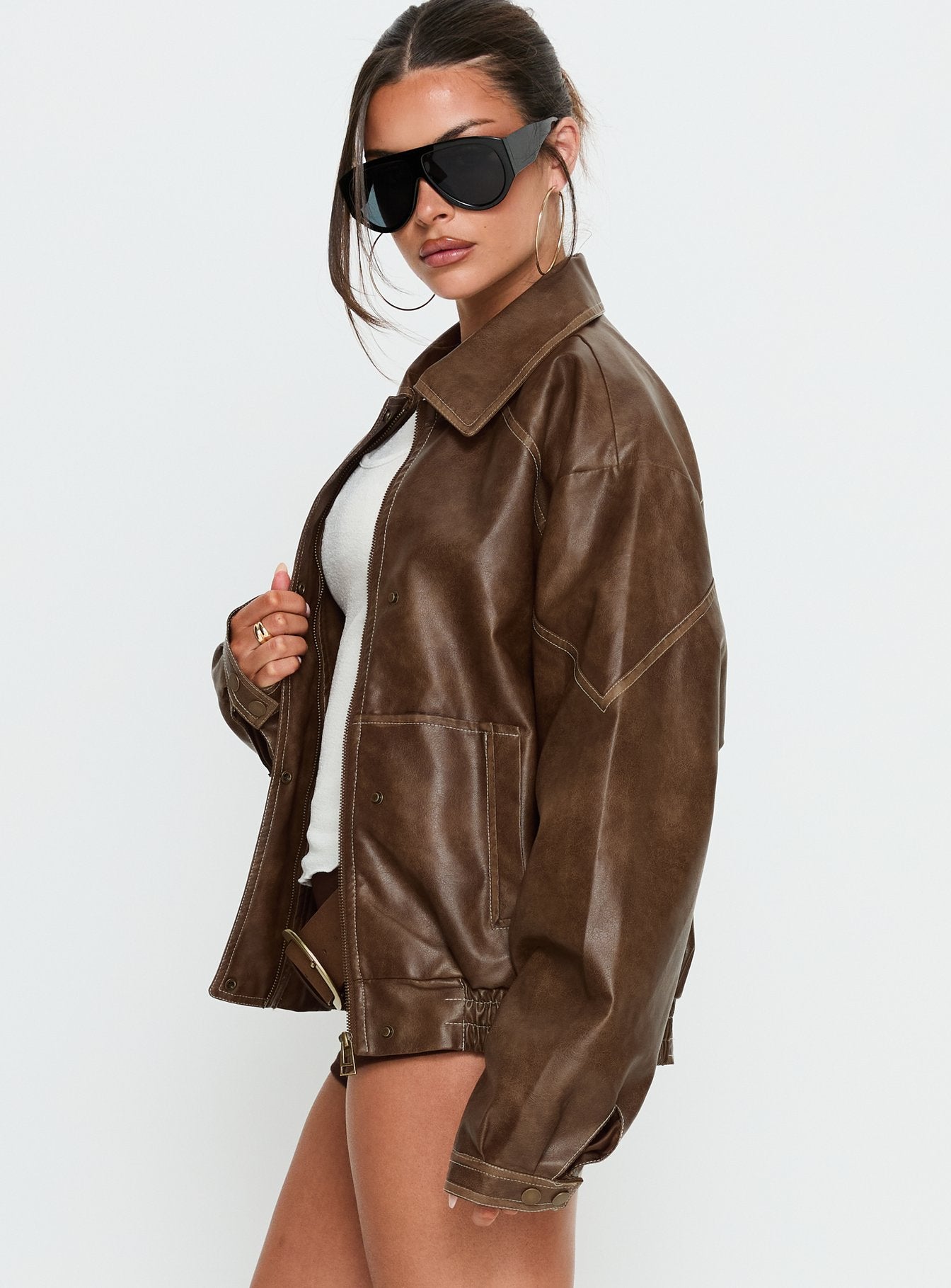 Jaxton Faux Leather Jacket Light Brown | Princess Polly