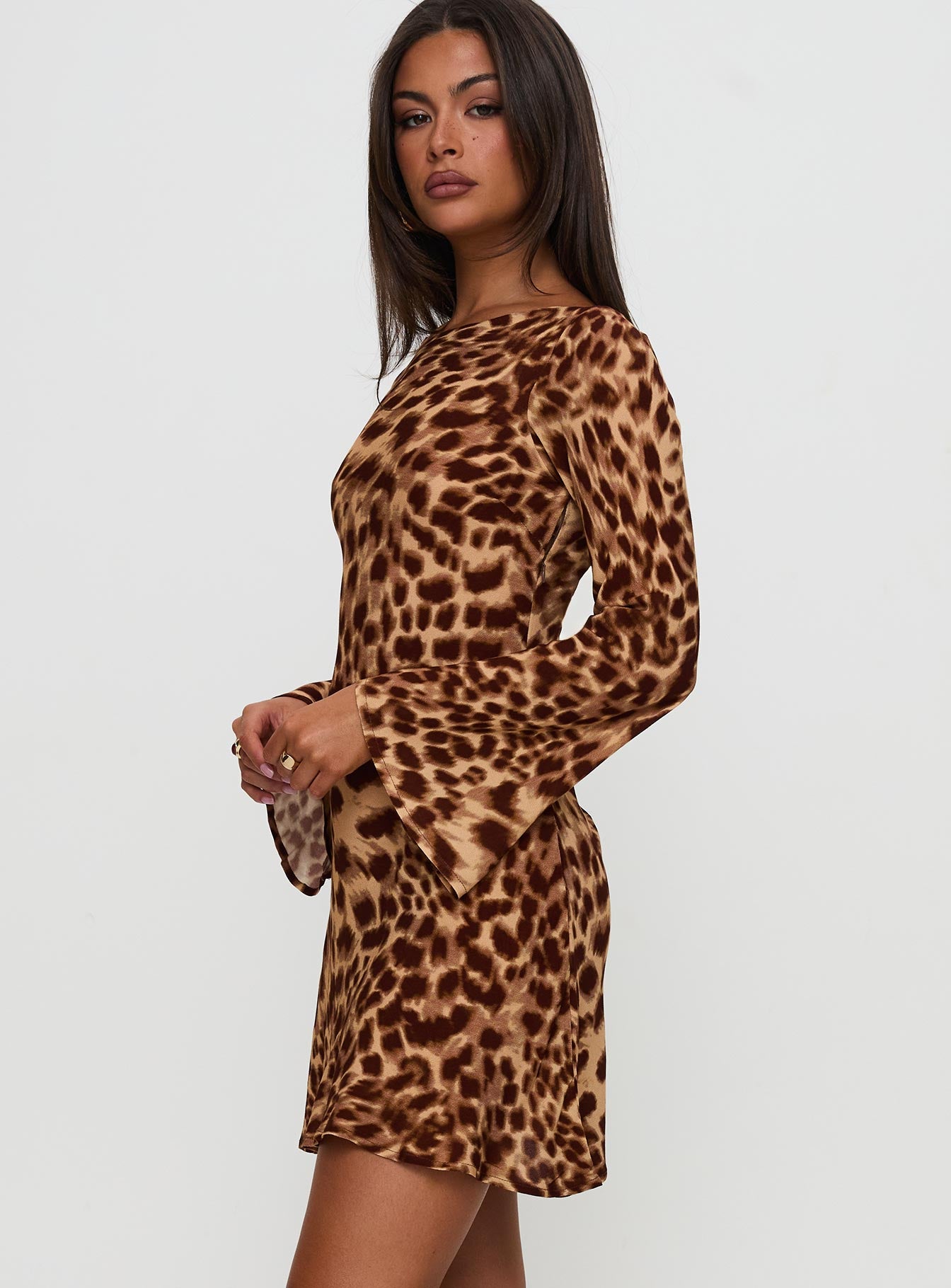 Halo Bias Long Sleeve Mini Dress Leopard