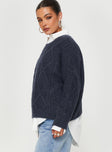 Canlish Cable Knit Sweater Navy Princess Polly  Cropped 