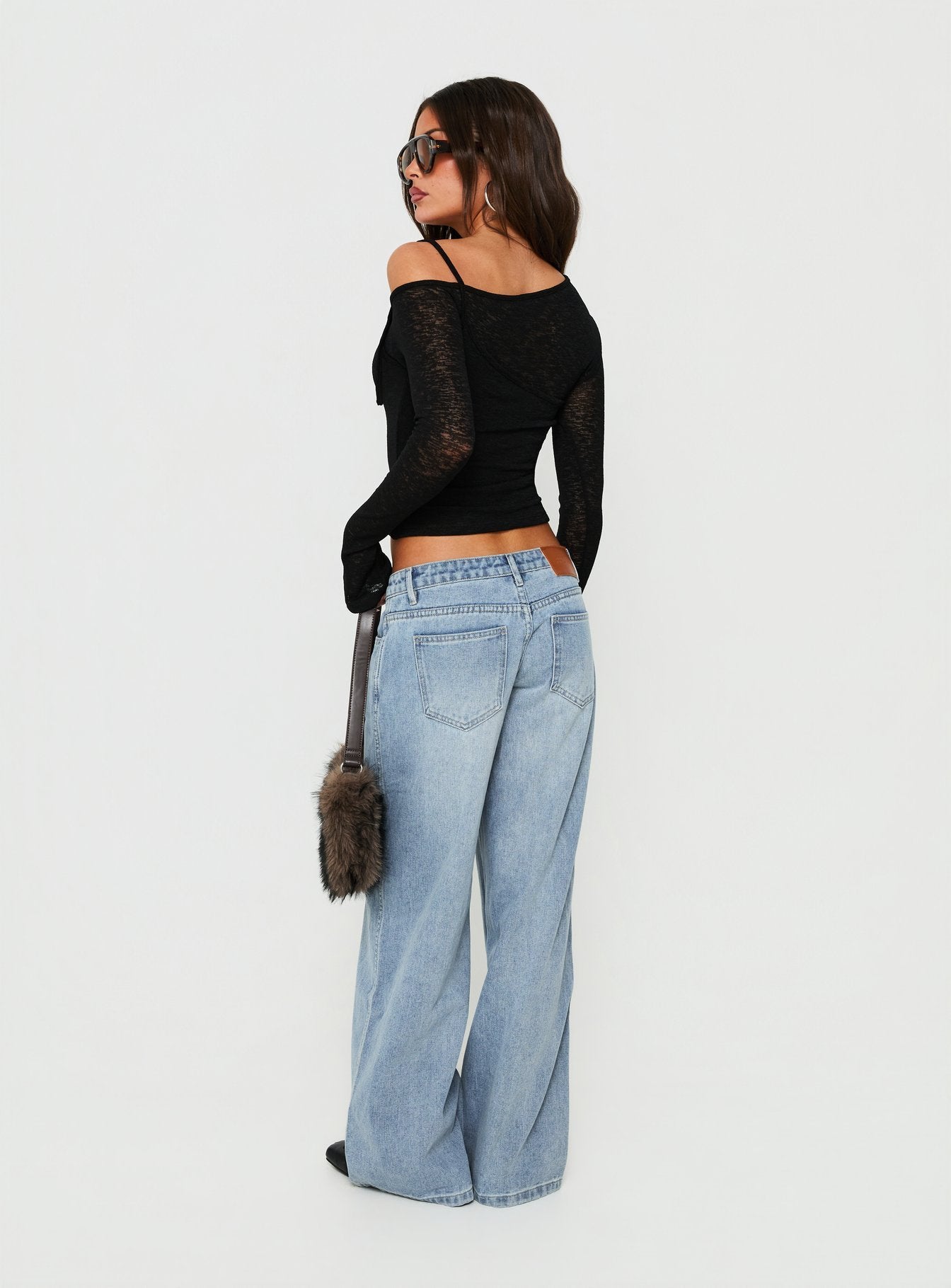 Picco Ultra Low Rise Wide Leg Jeans Light Blue Wash
