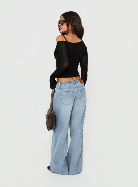 Picco Ultra Low Rise Wide Leg Jeans Light Blue Wash