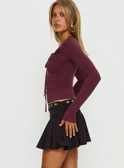   side view of model wearing Princess Polly Amryn Eyelet Mini Skirt Black Mini Skirts 