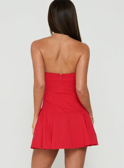 Austina Strapless Drop Waist Mini Dress Red