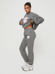 Princess Polly Mid Rise  Princess Polly Track Pants Bubble Text Charcoal / Light Pink