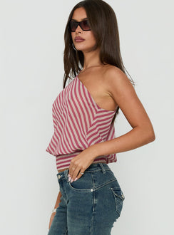 Larissah One Shoulder Top Pink Stripe