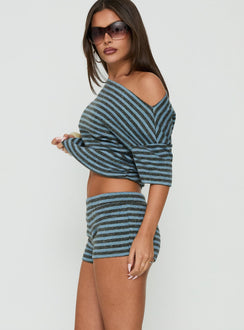 Bloom Knit Shorts Grey / Blue Stripe