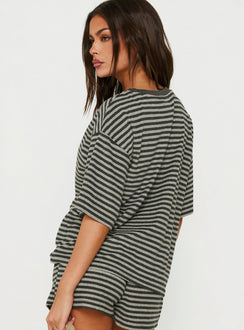 Selvina Terry Towelling Oversized Tee Grey Stripe