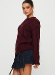 Alfey Cable Knit Sweater Burgundy Princess Polly  long 