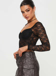 Long sleeve floral lace top Wired cups, bow detail, elasticated shoulder & neckline  Good stretch, lined bust