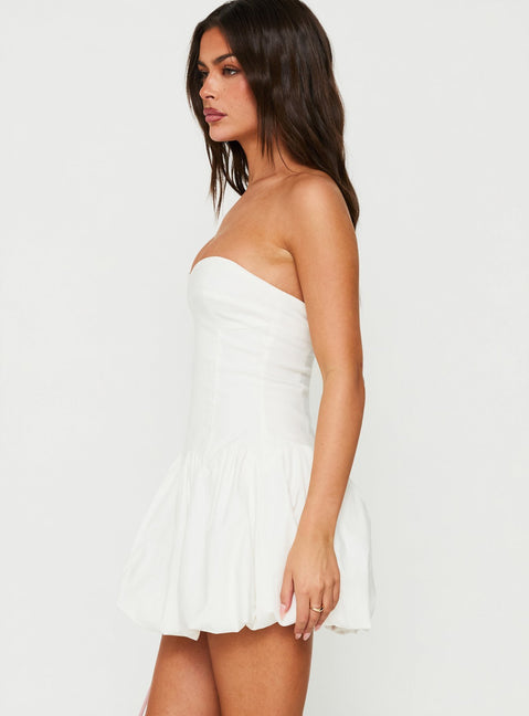 Celestie Strapless Bubble Hem Mini Dress White