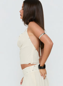 Gemmina Halter Sequin Top Cream