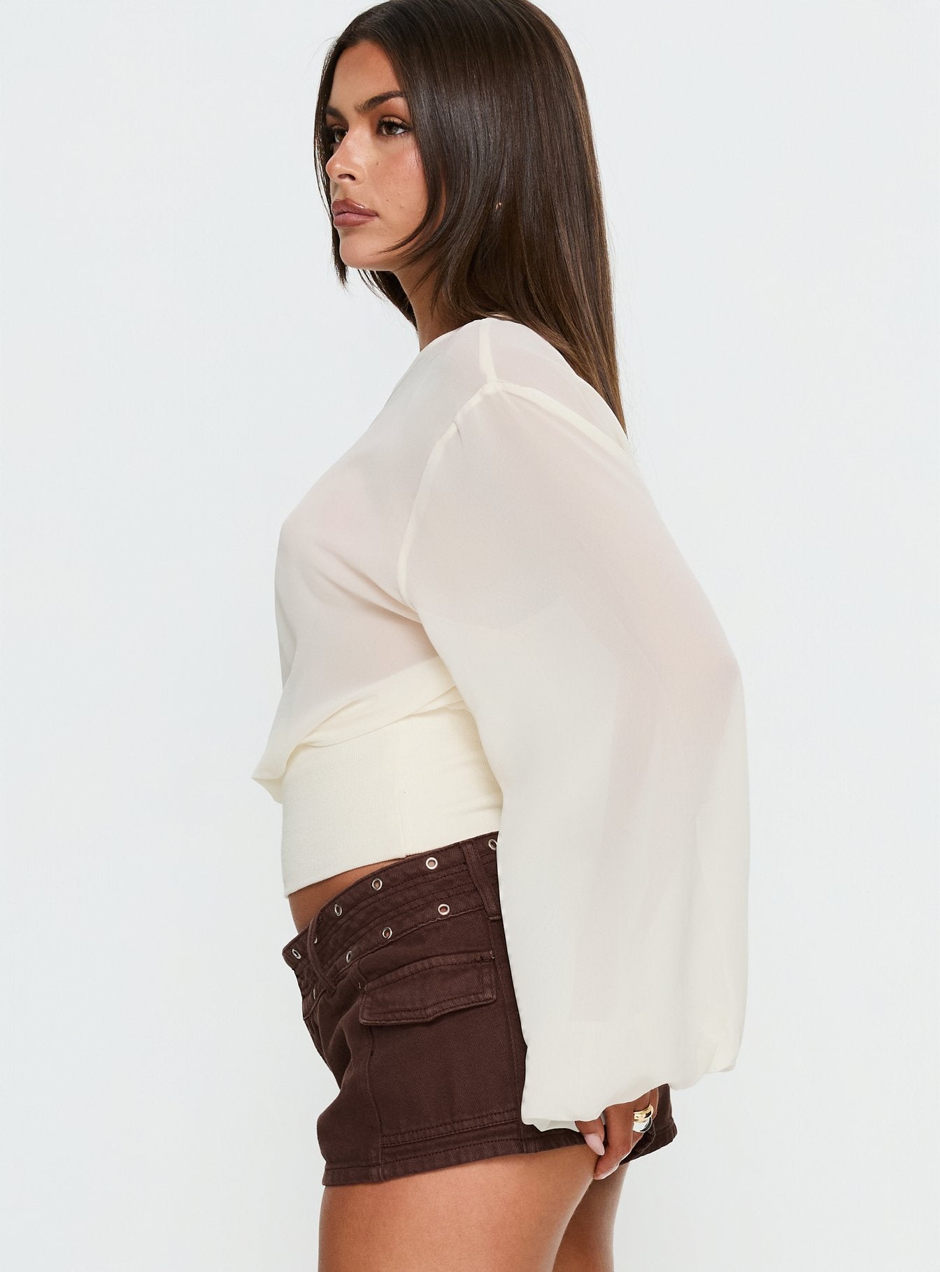 Idalina Slouchy Chiffon Top Cream | Princess Polly