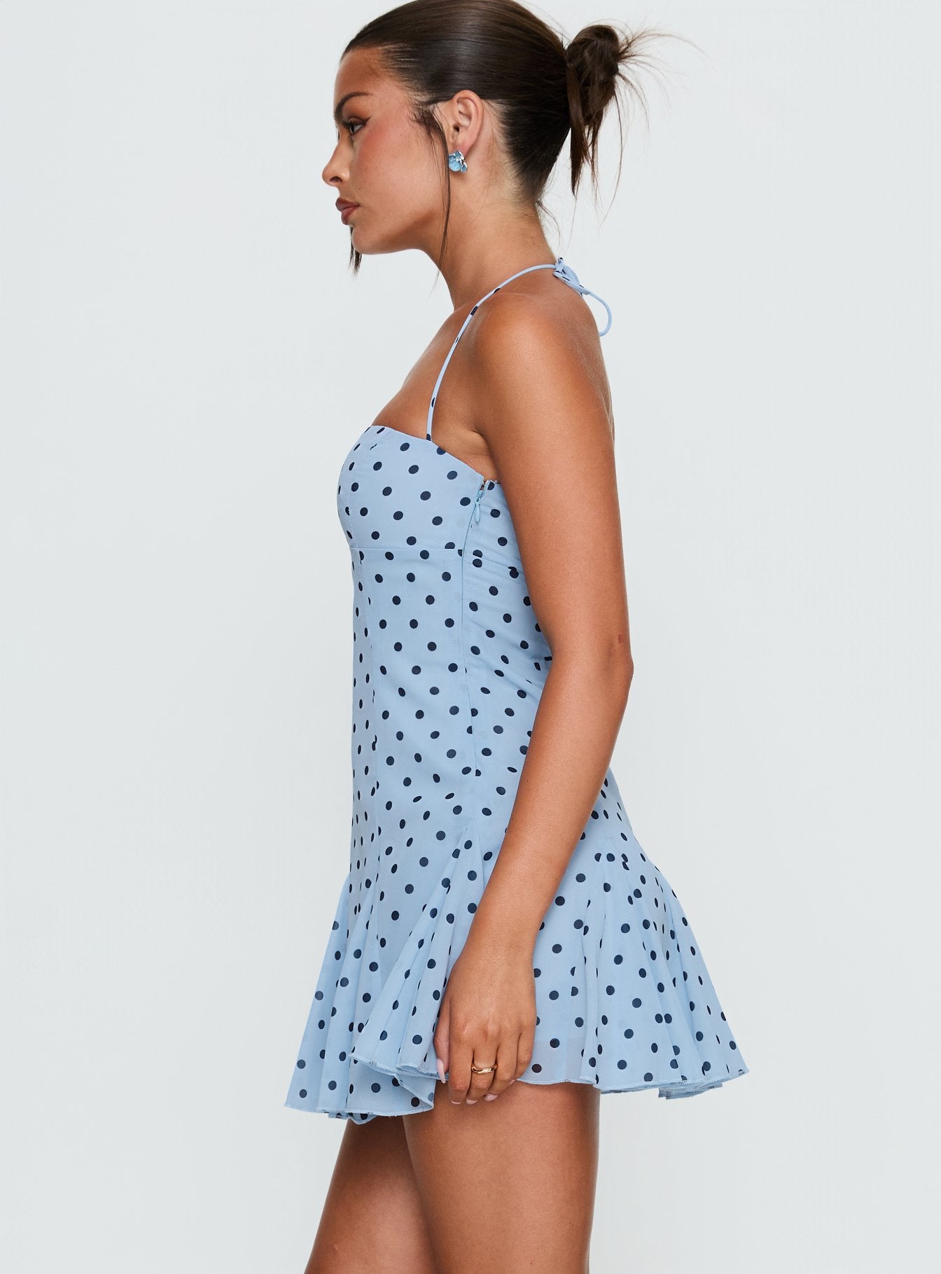 Delamere Mini Dress Blue / Navy Polka | Princess Polly