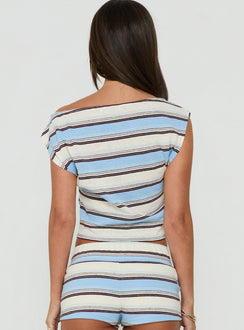 Jacintah Off Shoulder Top Blue Stripe