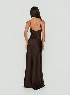 Kylenn Lace Panel Satin Maxi Dress Chocolate