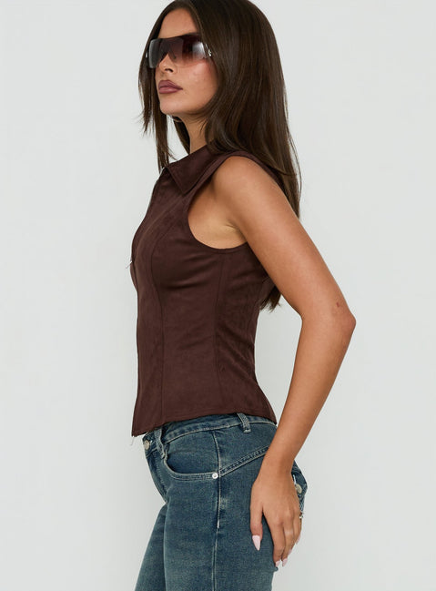 Nyra Zip Through Vest Top Brown