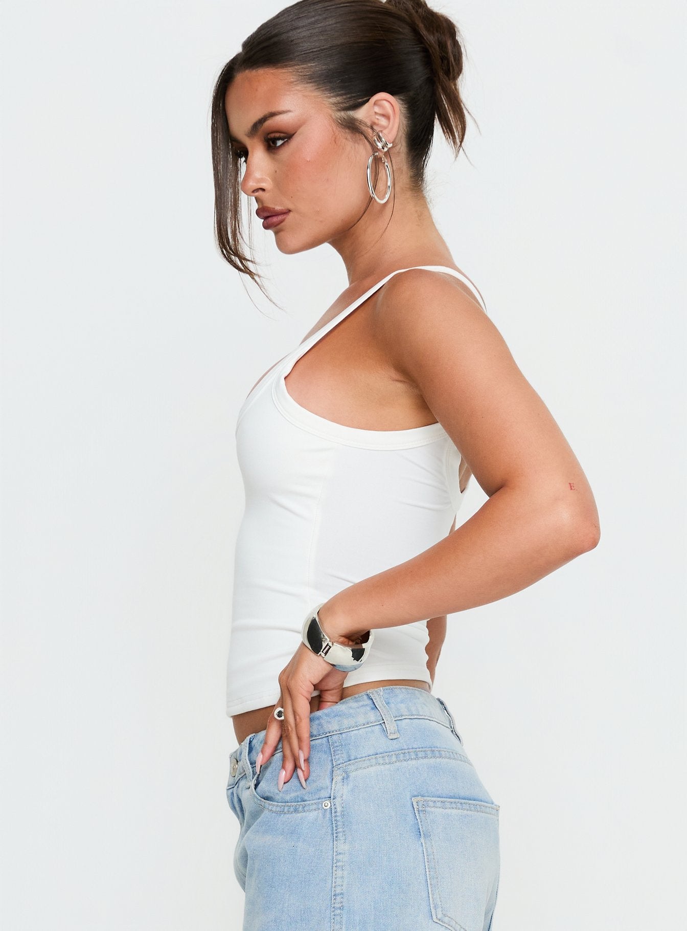 Kasper Cinched Longline Tank Top White