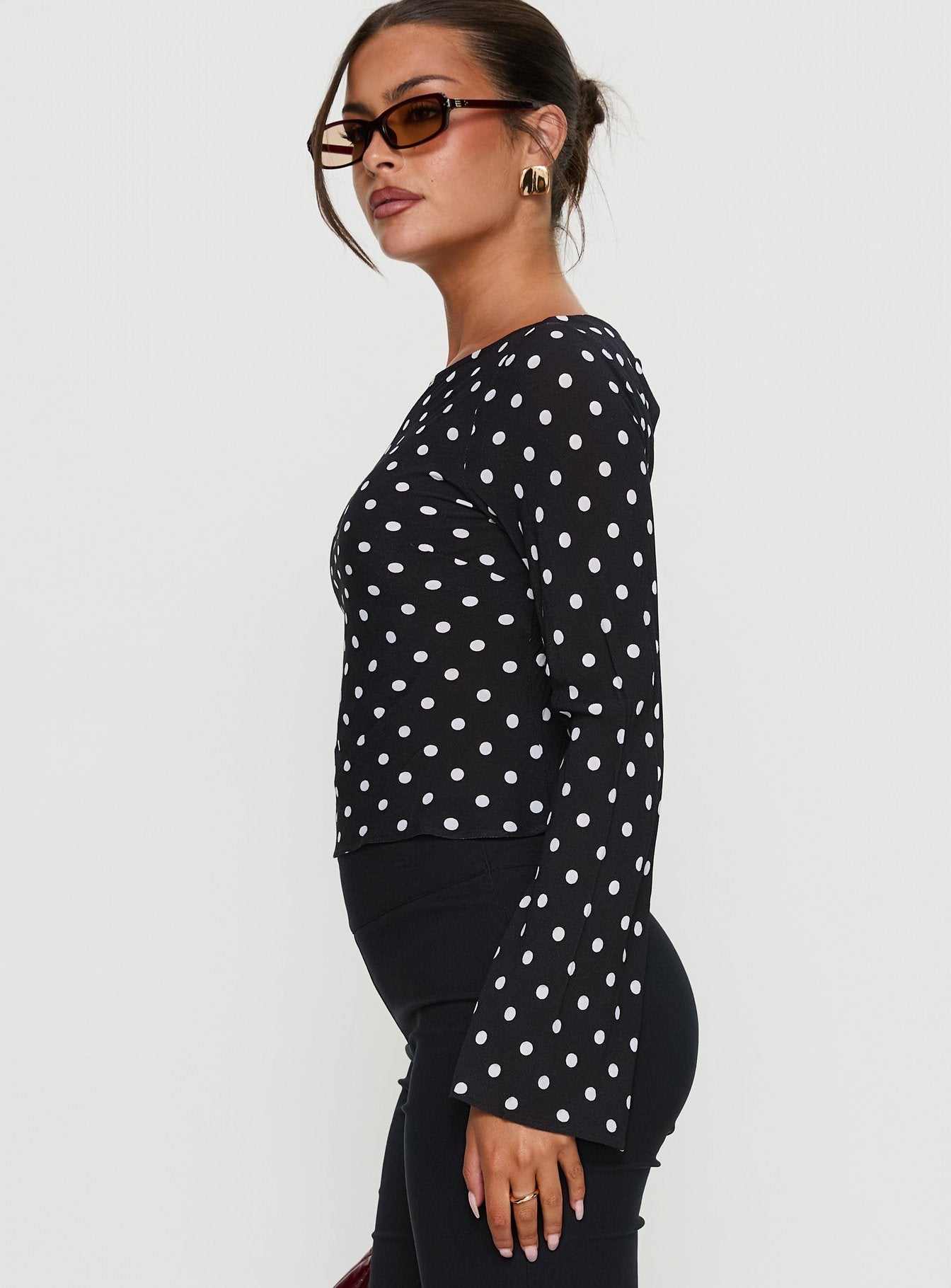 Lady Lady Long Sleeve Backless Top Black / White Polka | Princess