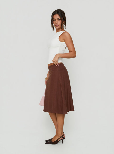 Such Delight Linen Midi Skirt Chocolate