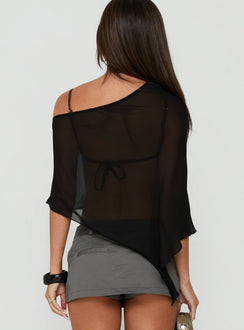 Memento Sheer One Shoulder Top Black