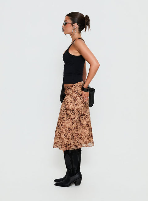 Sydni Midi Bias Cut Skirt Leopard