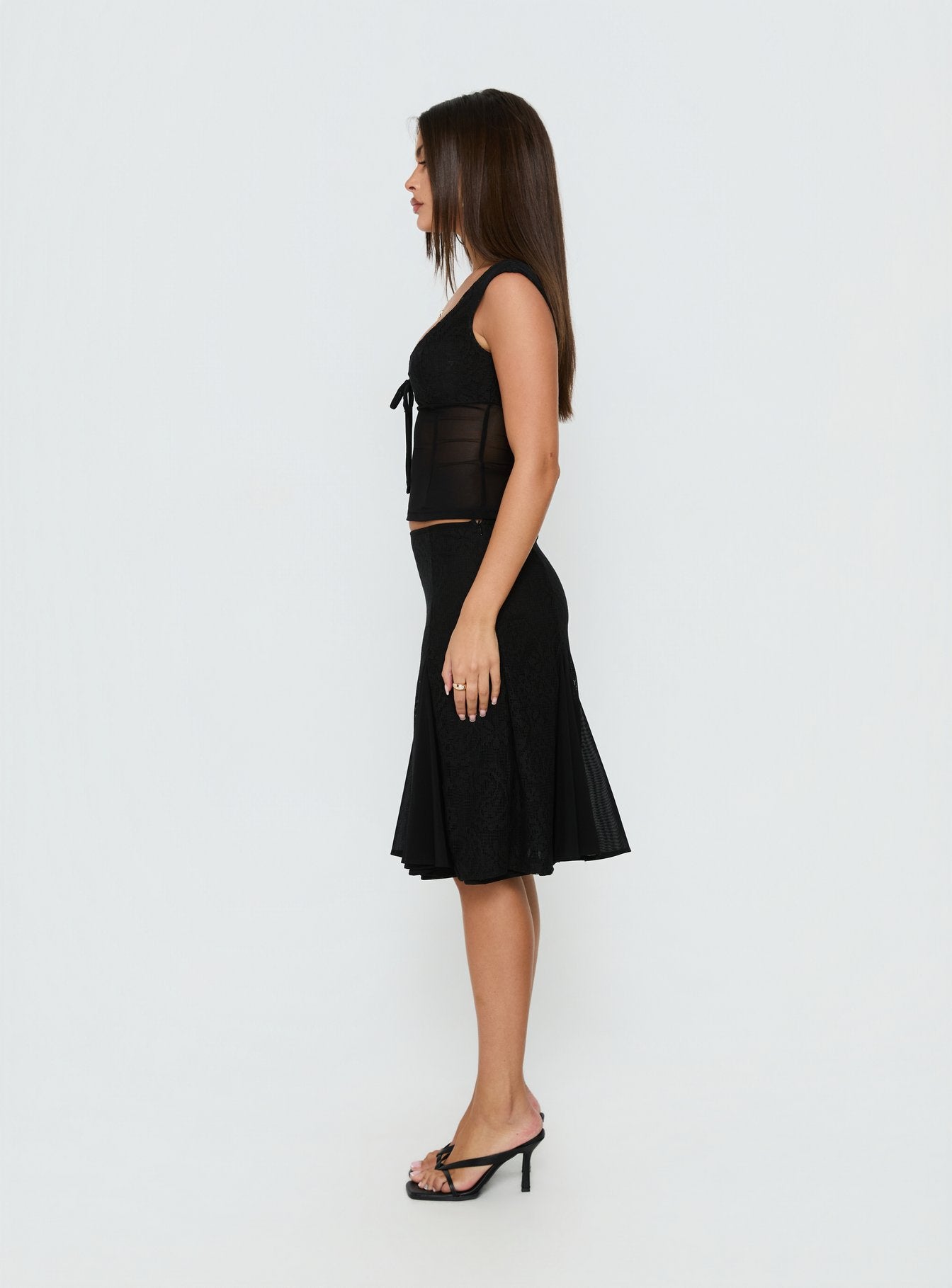 Quani Lace Midi Skirt Black | Princess Polly