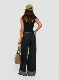 Nikoletta Foldover Jeans Washed Black