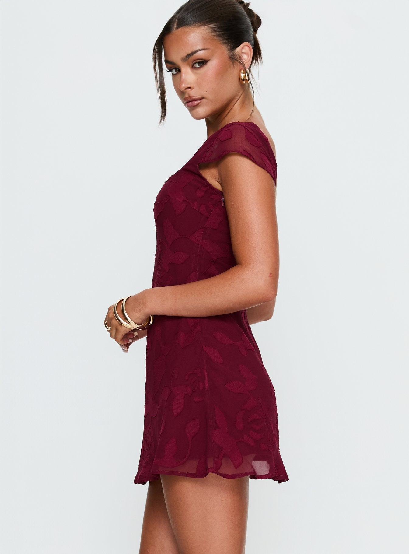 Lucienna Polka Dot Mini Dress Burgundy Floral | Princess Polly Lucienna Polka Dot Mini Dress Burgundy Floral | Princess Polly