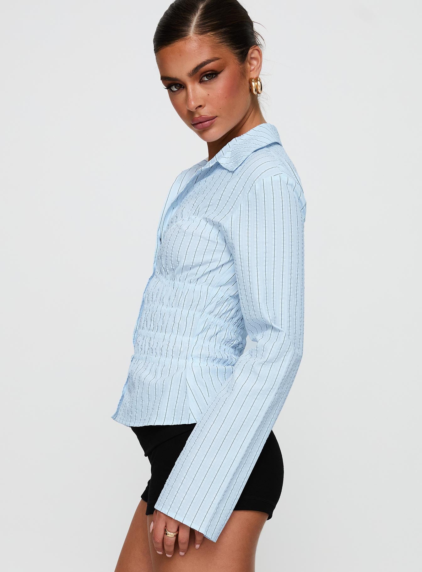 Liesel Shirred Long Sleeve Top Stripe | Princess Polly