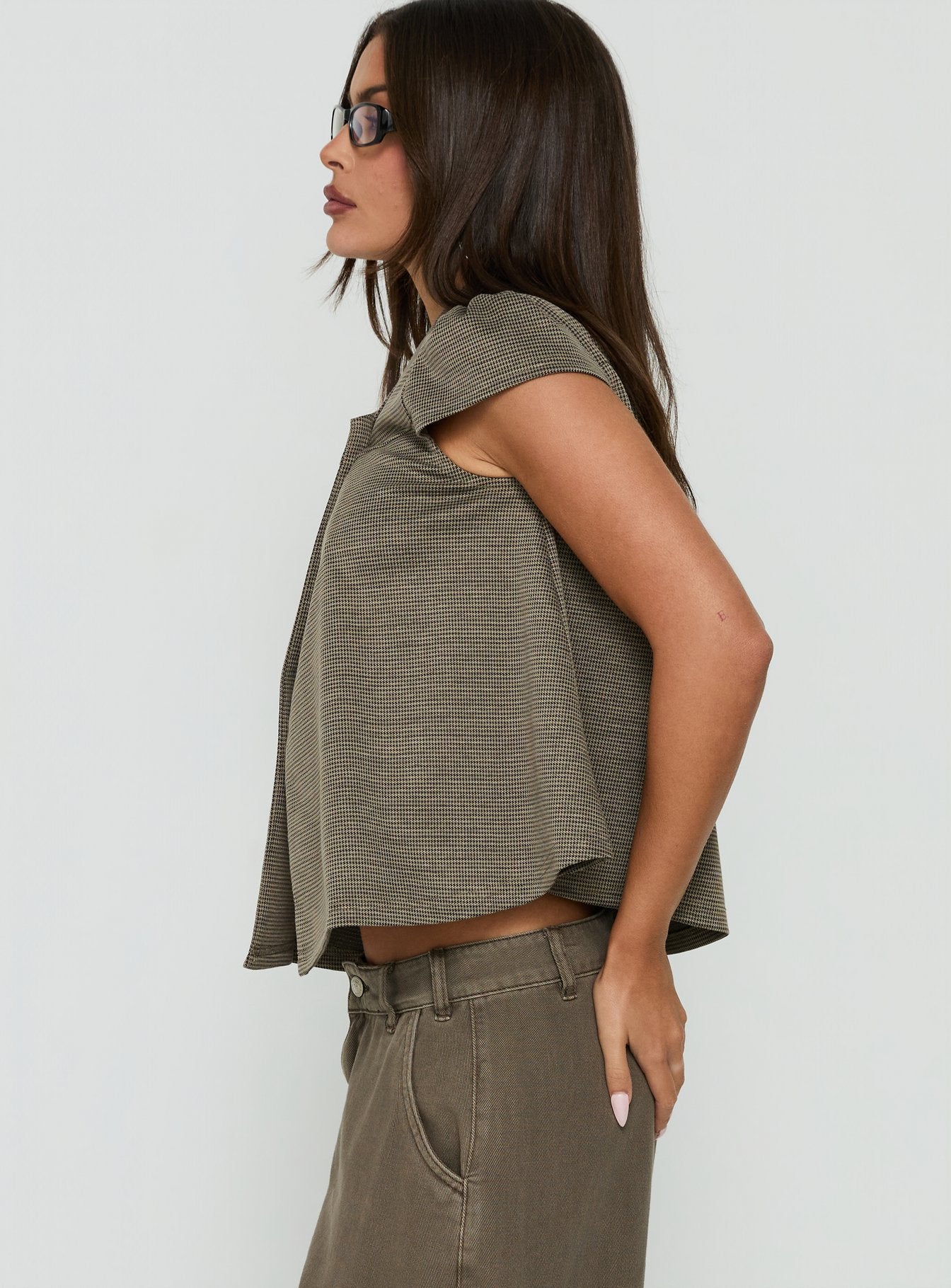Lionetta Cap Sleeve Tweed Top Brown