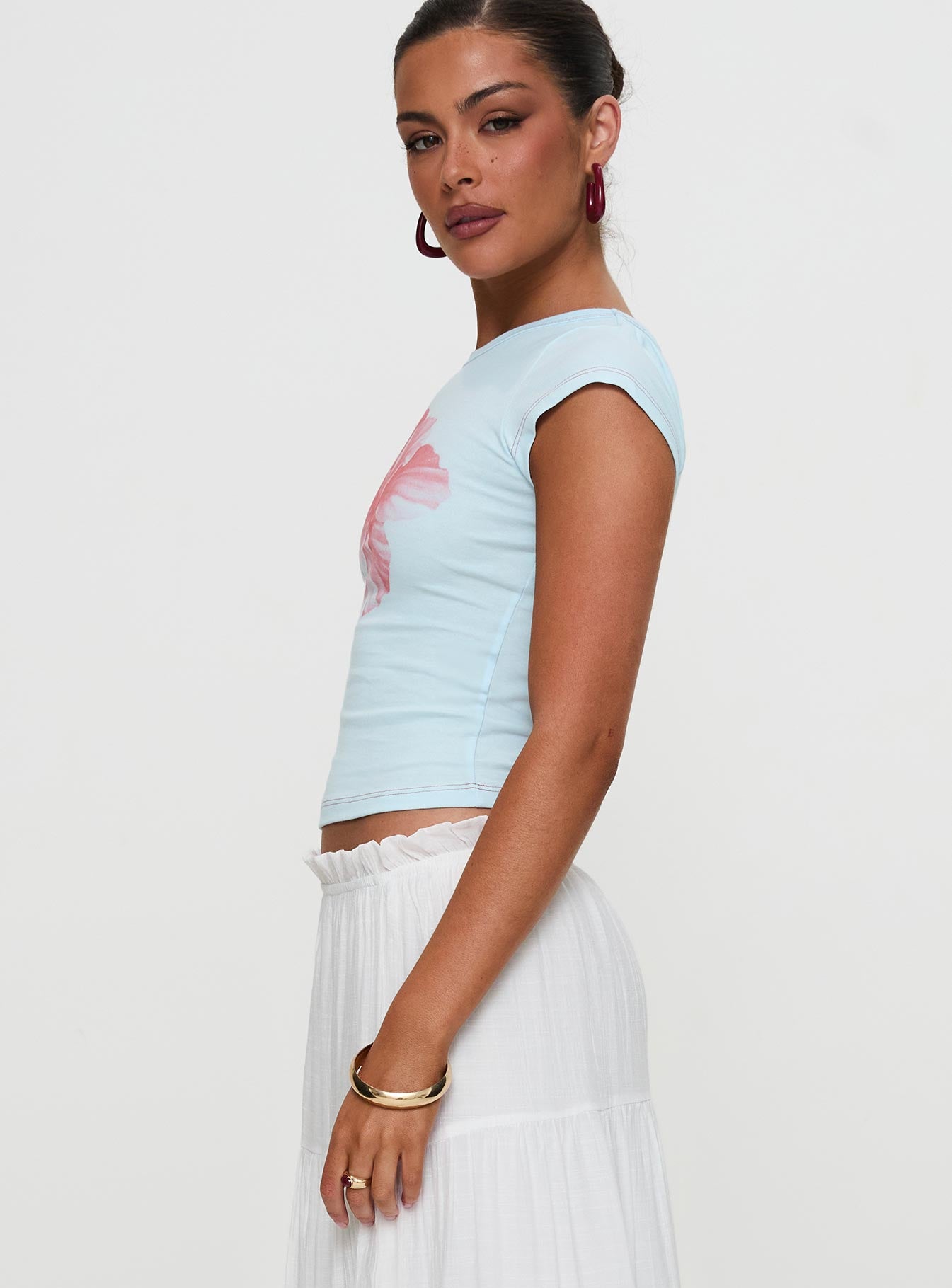 Owenz Hibiscus Baby Tee Blue | Princess Polly