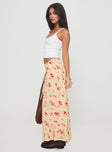   side view of model wearing Princess Polly Mangoes Maxi Skirt Cream Maxi 