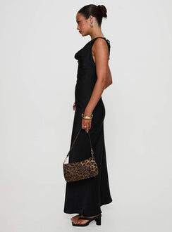 side view of model wearing Princess Polly Make Memories Cowl Neck Maxi Dress Black Cowl Neck 