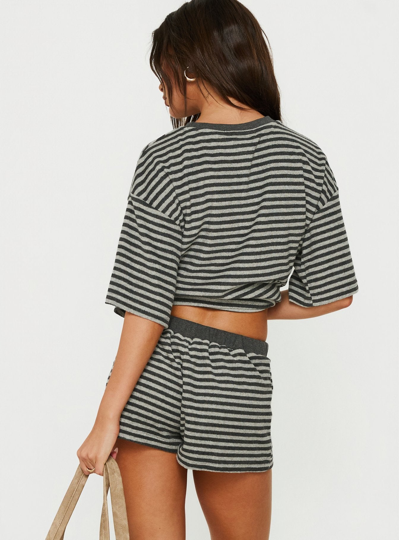 Selvina Terry Towelling Shorts Grey Stripe