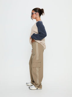 side view of model wearing Princess Polly Ellyn Baggy Cargo Pants Khaki Mid Rise Pants 
