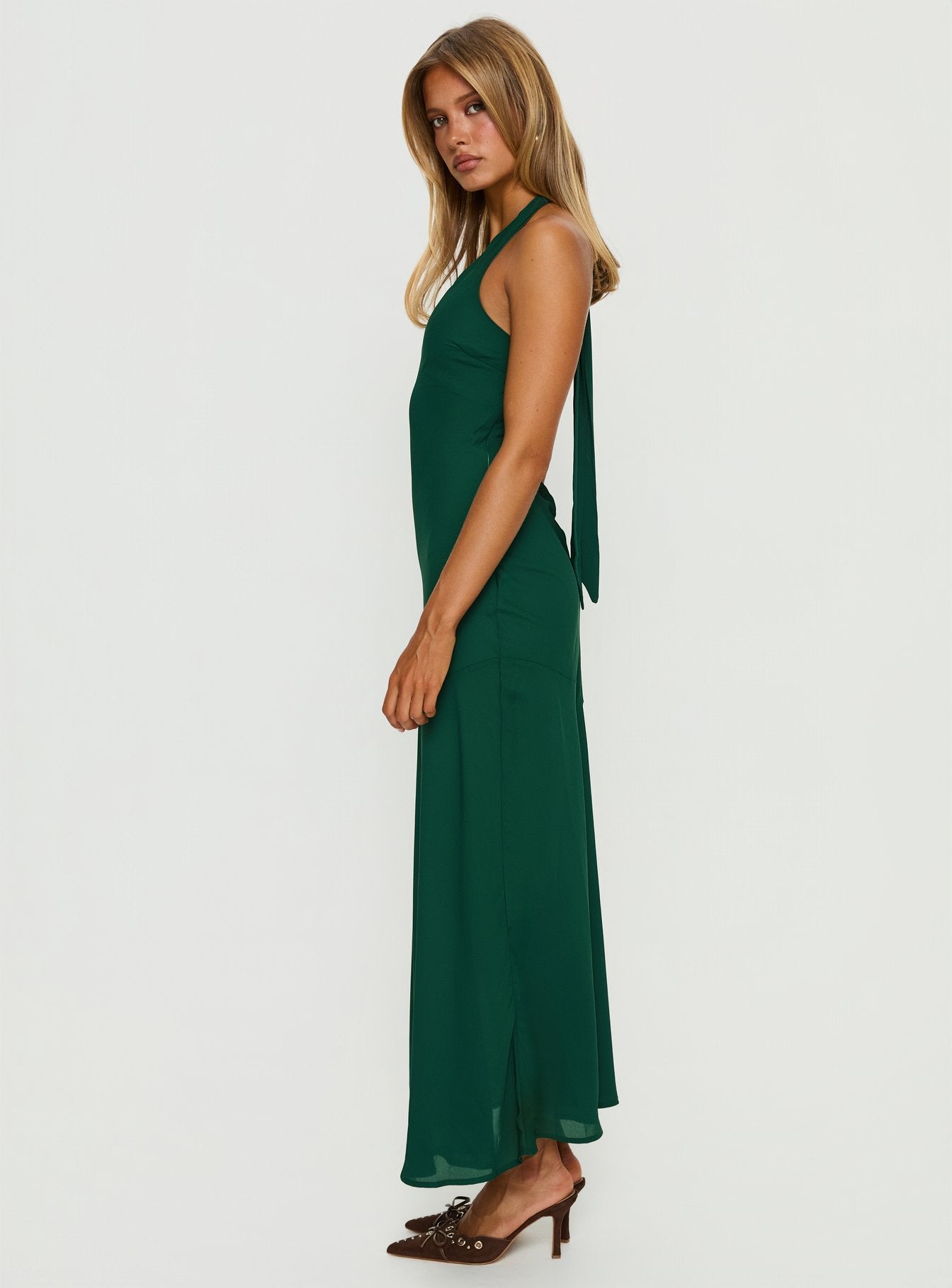 Luannie Halter Scarf Tie Maxi Dress Emerald | Princess Polly Luannie Halter Scarf Tie Maxi Dress Emerald | Princess Polly