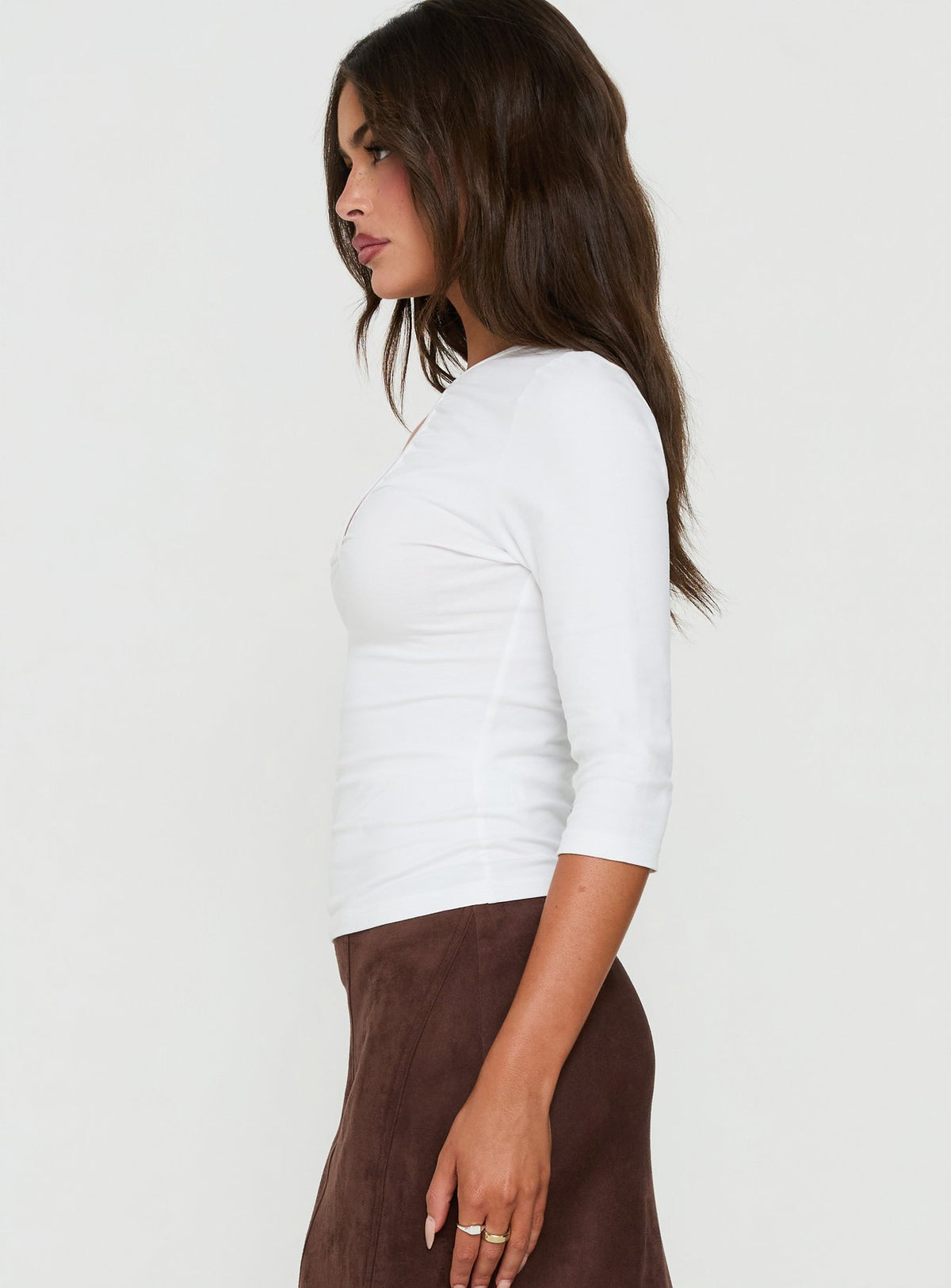 Soleia Keyhole 3/4 Sleeve Top White